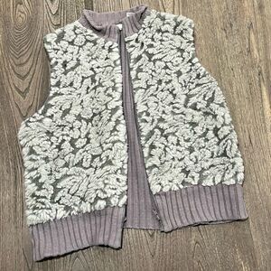 Kim Rogers Sweater Vest Fuax Fur Zip Up Ribbed Knit Sleeveless Mock Neck Gray XL